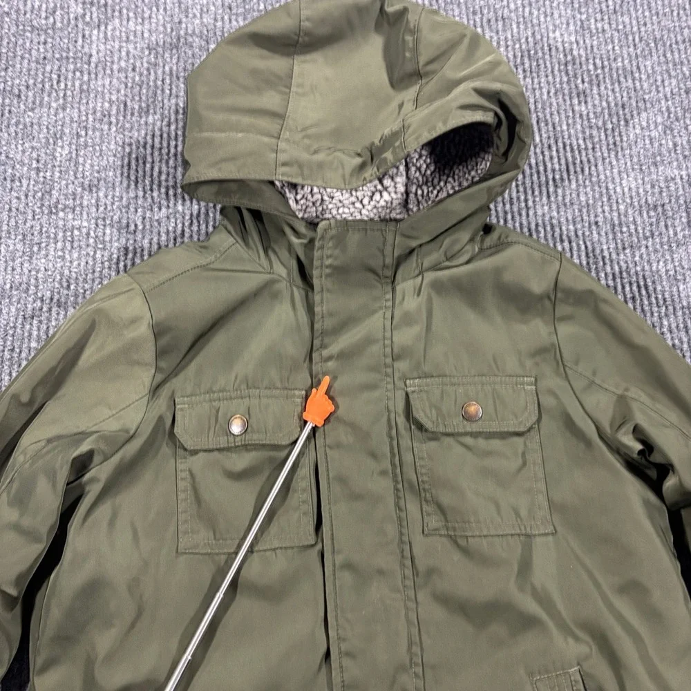 Abercrombie Kids Hooded Jacket Kids Size 11/12 Olive Green Sherpa Lined 232J1067